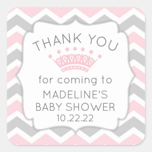 Sticker Carré Le baby shower rose vous remercient de favoriser
