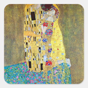 Sticker Carré Le Baiser par Gustav Klimt, Art Nouveau Vintage