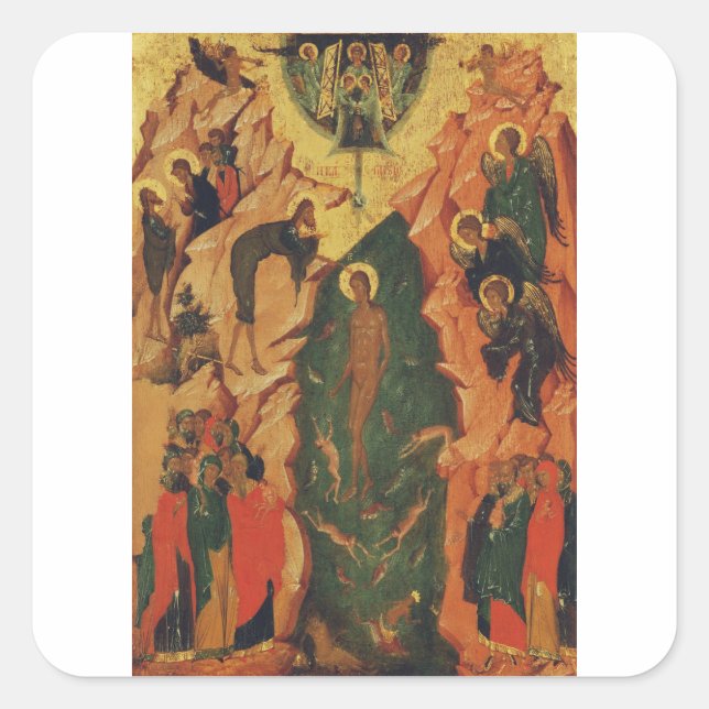 Sticker Carré Le baptême de Jésus-Christ icône byzantine (Devant)