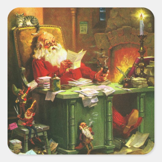 Sticker Carré Le bon vieux père noël (Devant)