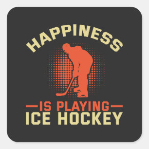 Sticker Carré Le bonheur joue au hockey sur glace
