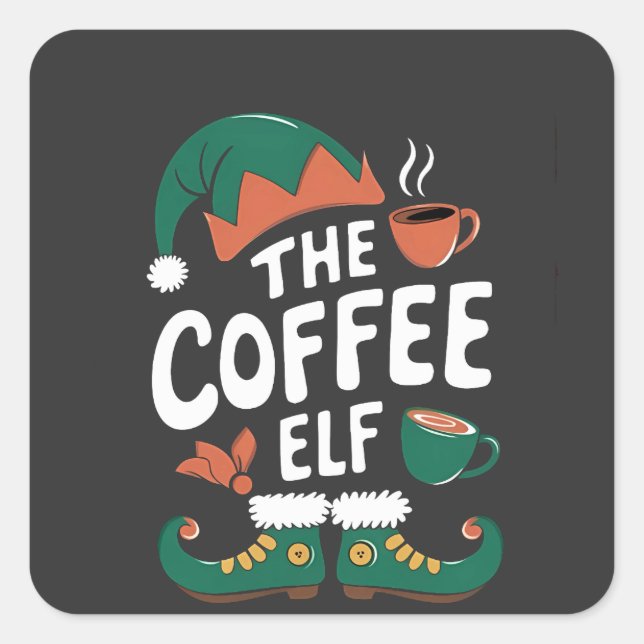 Sticker Carré Le café elf amusant Noël elf Louvain de caféine (Devant)