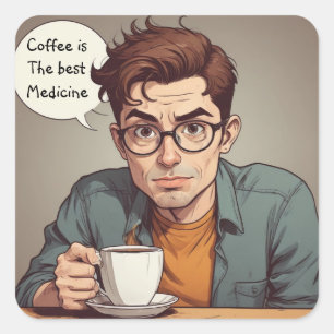 Sticker Carré Le Café Est Le Meilleur Médicament