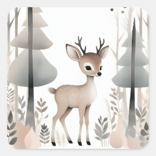 Sticker Carré Le cerf de saumons boho minimaliste dans la forêt
