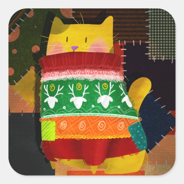 Sticker Carré Le chat dans le pull laid (Devant)