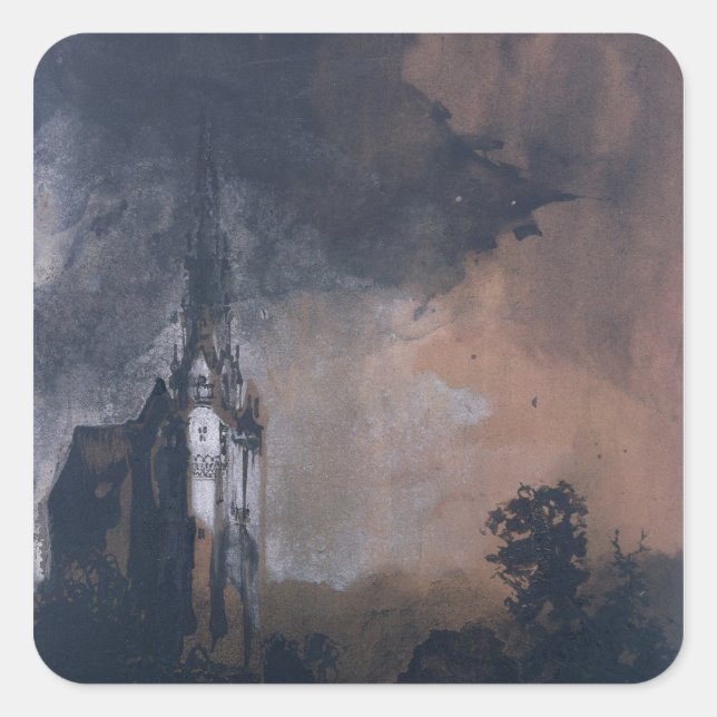 Sticker Carré Le château au clair de lune (Devant)