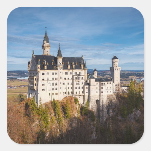 Sticker Carré Le château de Neuschwanstein en Allemagne (Devant)