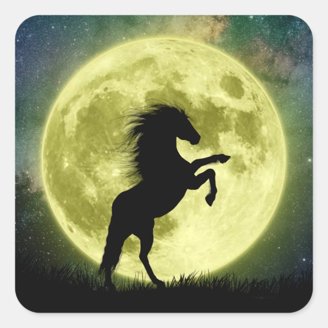 Sticker Carré Le cheval et la lune jaune (Devant)