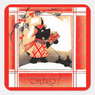 Sticker Carré Le chien écossais de Noël des années 1930 dit "