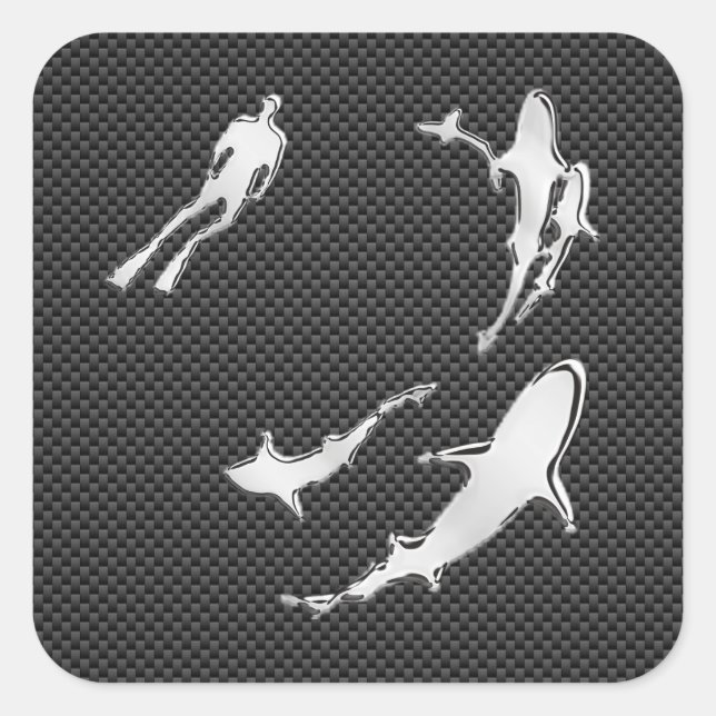 Sticker Carré Le chrome aiment le plongeur avec des requins sur (Devant)