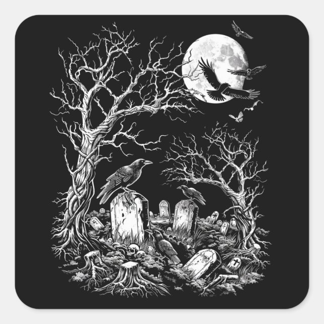 Sticker Carré Le cimetière Nevermore (Devant)