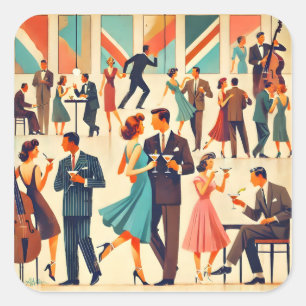 Sticker Carré Le Club Martinis Moderne Du Milieu Du Siècle