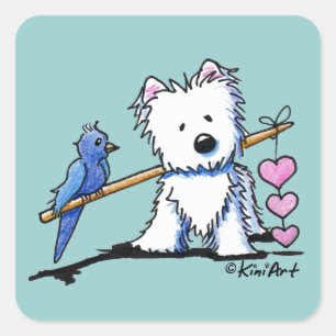 Sticker Carré Le coeur ficelle l'autocollant de Westie