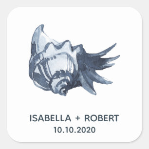 Sticker Carré Le coquillage bleu Monogramme Mariage