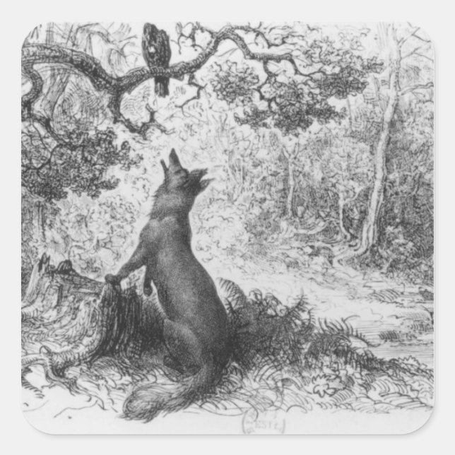 Sticker Carré Le Corbeau et le Renard (Devant)