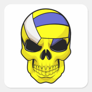Sticker Carré Le crâne comme joueur de volleyball avec volleybal