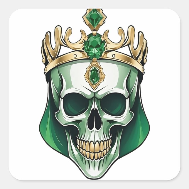 Sticker Carré Le crâne roi vert avec une couronne juive (Devant)