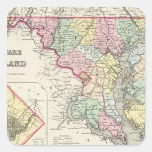 Sticker Carré Le Delaware et le Maryland avec le District de