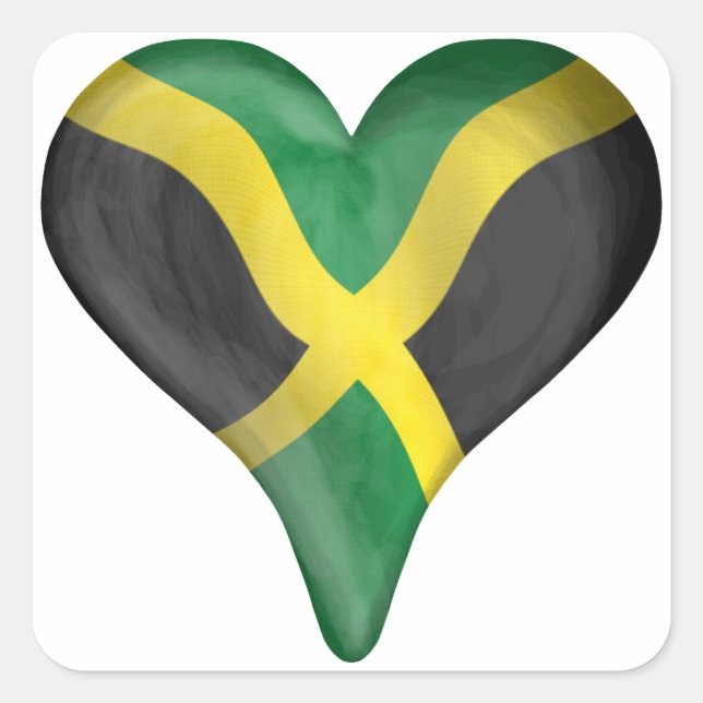 Sticker Carré Le Drapeau Jamaïcain Dans Un Coeur (Devant)