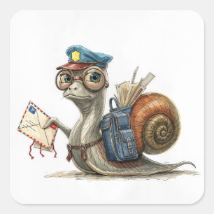 Sticker Carré Le facteur d'escargot livre du courrier