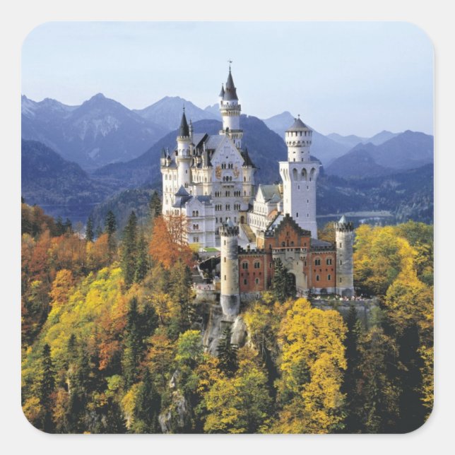Sticker Carré Le fantaisiste Neuschwanstein est l'un des trois (Devant)