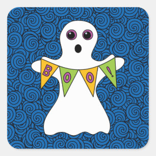 Sticker Carré Le fantôme éffrayant de Halloween huent