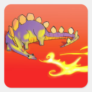 Sticker Carré Le feu de respiration de Stegosaurus d'enfants par