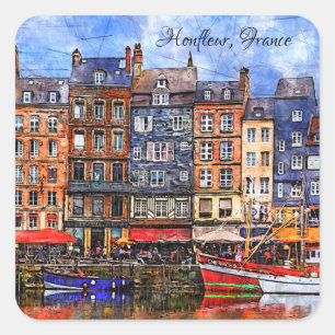 Sticker Carré Le front de mer du port de Honfleur en Normandie, 