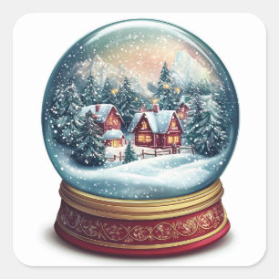 Sticker Carré Le globe de neige de Noël avec un design de villag