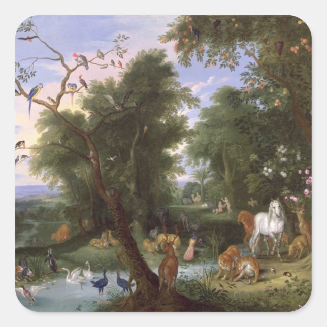Sticker Carré Le jardin d'Eden, 1659 (Devant)