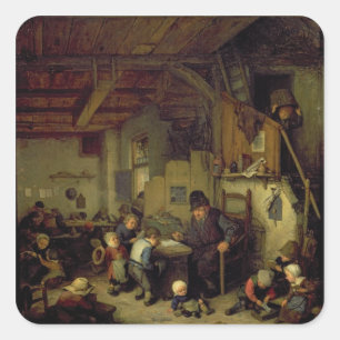 Sticker Carré Le maître d'école, c.1662 (huile sur le panneau)