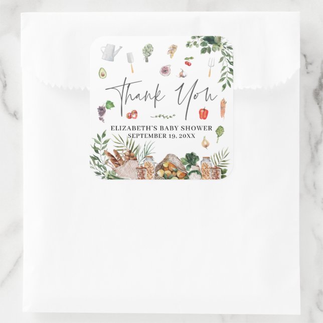Sticker Carré Le marché des agriculteurs | Faveur Baby shower (Sac)