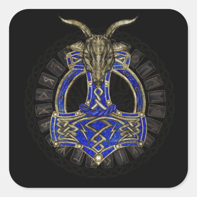 Sticker Carré Le marteau de Thor - Or et Lapis Lazuli (Devant)