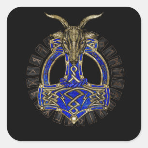Sticker Carré Le marteau de Thor - Or et Lapis Lazuli