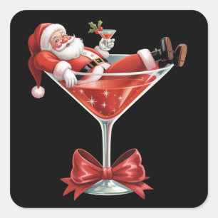 Sticker Carré Le Martini de Noël de Santa's Hot Mess Funny Santa