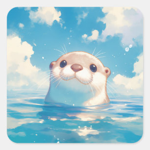 Sticker Carré Le monde aquatique d'une mignonne loutre