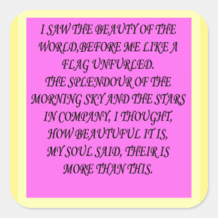 STICKER CARRÉ LE MONDE EST BEAU POEMS LIVRES LETTRES