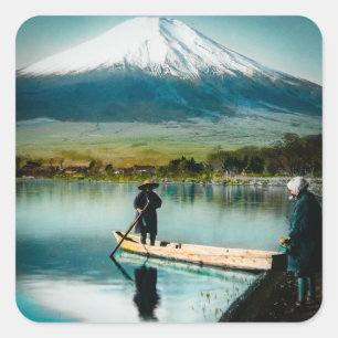Sticker Carré Le mont Fuji du cru de 富士 de Yamanaka de lac