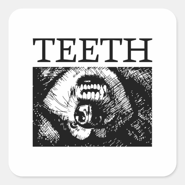 Sticker Carré Le museau d'un husky souriant pendant le jeu. (Devant)