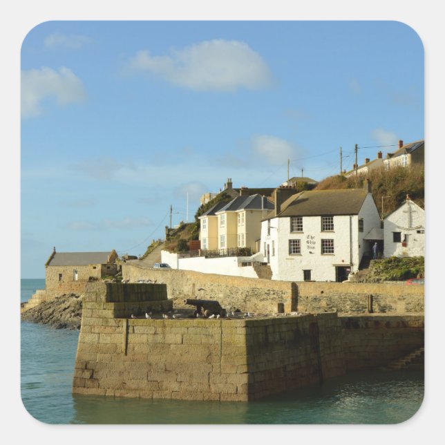 Sticker Carré Le Navire À Porthleven Cornwall Angleterre (Devant)