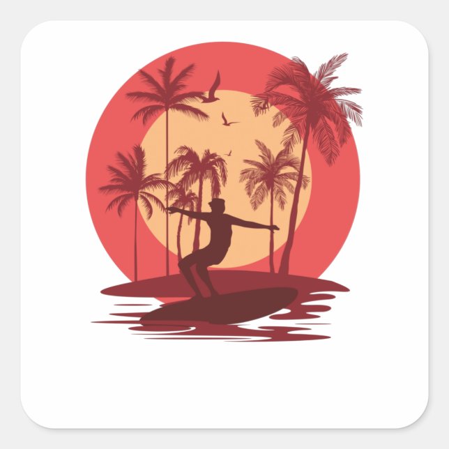 Sticker Carré Le paradis du surf (Devant)