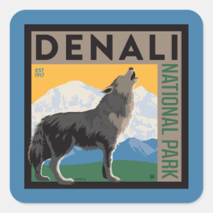 Sticker Carré Le Parc national de Denali   Howling Wolf