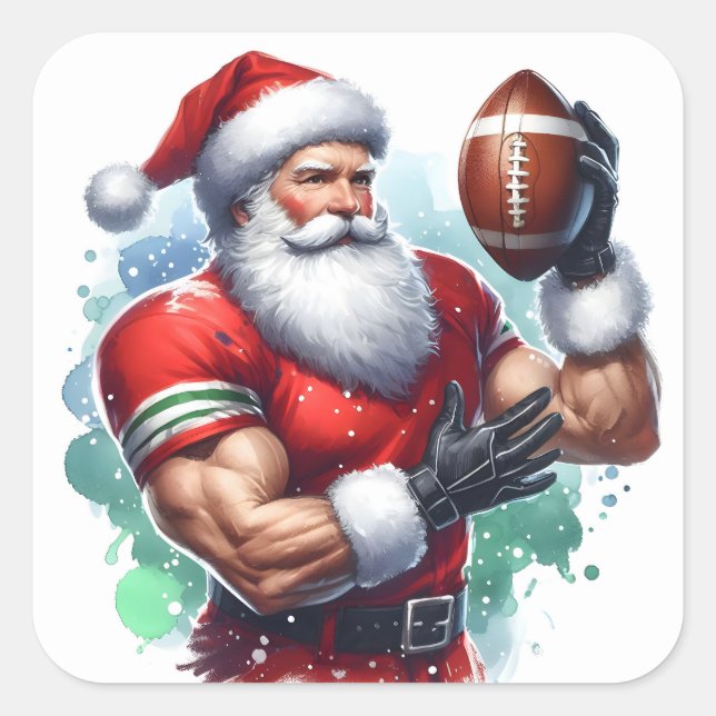 Sticker Carré Le Père Noël aime le football dans un cadre festif (Devant)