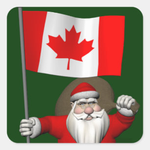 Sticker Carré Le Père Noël Avec L'Ensigne Du Canada