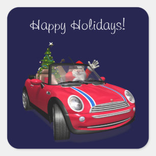 Sticker Carré Le Père Noël Conduit Une Mini