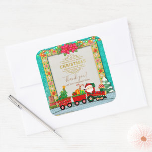 Sticker Carré Le Père Noël en train de recevoir des cadeaux et u