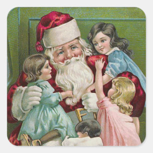 Sticker Carré Le "père noël et quatre enfants "