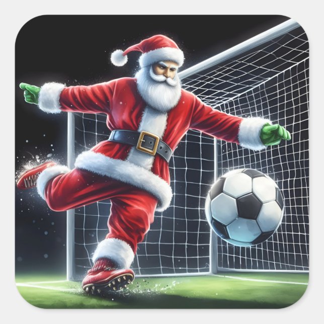 Sticker Carré Le Père Noël joue au football dans une Wonderland  (Devant)