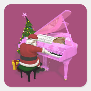 Sticker Carré Le Père Noël Joue Un Piano Rose