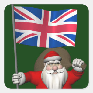 Sticker Carré Le père noël joyeux avec le drapeau du R-U